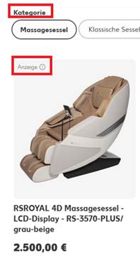 Sponzorovaný produkt na Kaufland Marketplace: masážní křeslo RSROYAL 4D za 2 500 € v kategorii Massagesessel s označením Anzeige